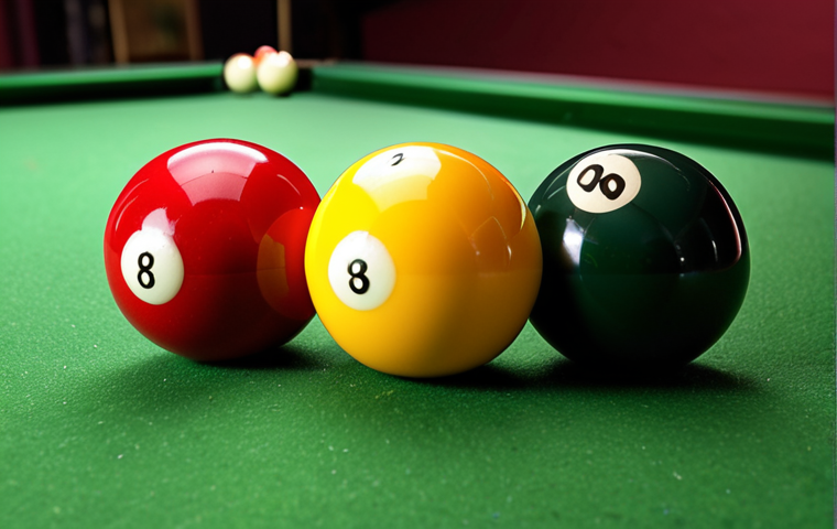 **

"Close-up of three-cushion billiards balls (white, yellow, red) on a green felt table, highlighting their smooth surface and vibrant colors, depth of field, sharp focus, professional billiards photography."

**