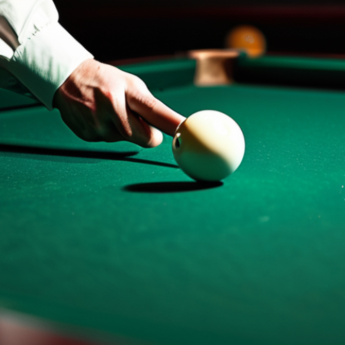 Home 8 **
A close-up, dynamic shot of a billiards player in mid-stroke. Focus on the cue striking the cue ball with force. Emphasize the motion blur of the cue and ball. The player should be well-dressed in casual but stylish attire. The billiards table should be a rich, dark green. Lighting should be dramatic, highlighting the moment of impact. Add subtle dust particles floating in the air to enhance the sense of motion. Style: Professional sports photography, high resolution, sharp focus on the cue ball impact point, shallow depth of field, safe for work, appropriate content, fully clothed, professional.
**
