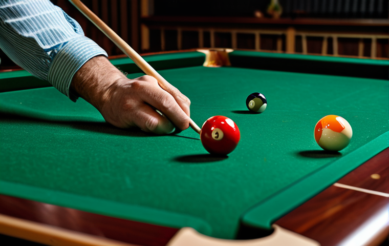 **Billiards player meticulously setting up a hand bridge on a green felt pool table, showcasing proper finger placement and stability, cue stick aligned, focused expression, warm lighting, professional billiards setting, safe for work, appropriate content, fully clothed, professional.**
