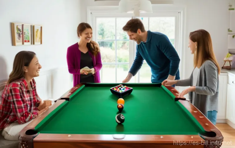 당구 테이블 장단점 비교 - Image Prompt 1: Cozy Family Billiards Night**