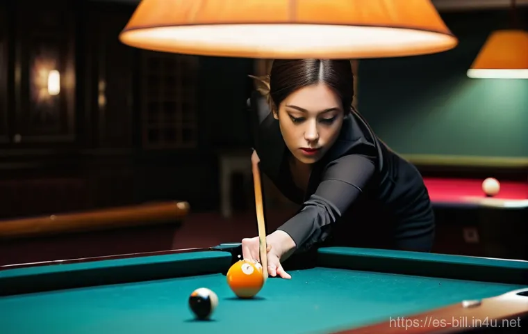 당구 키스샷 연습법 - **Prompt 1: The Art of the Precise Kiss Shot**
    "A highly focused male billiards player, dressed ...