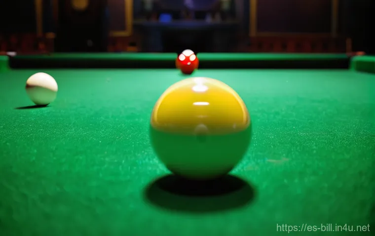 당구 뱅크샷 성공률 높이기 - **Prompt: "A professional male billiards player, late 30s, with intense focus, is crouched over a pr...