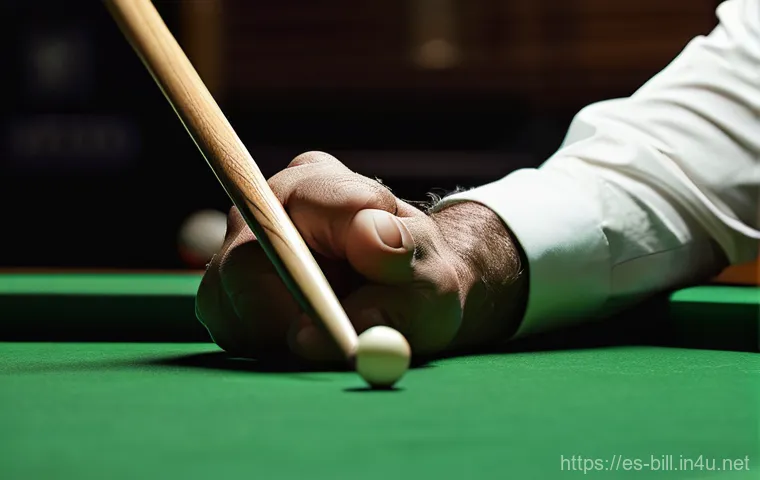 당구 큐의 그립 감 - Prompt 1: The "Bear Claw" Grip - Tension and Lack of Control**