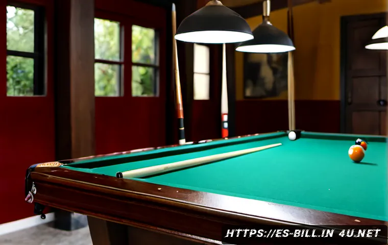 가성비 좋은 당구 큐 - Photorealistic billiards equipment comparison on a clean felt pool table in a welcoming Spanish neig...